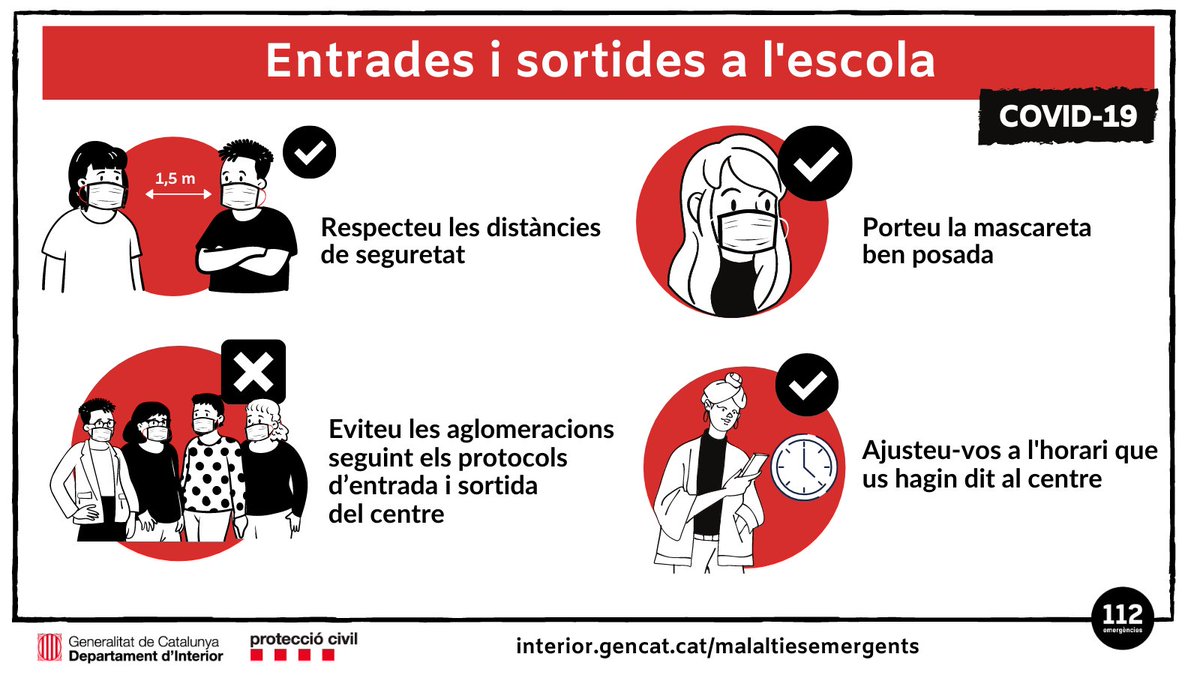 #BonDia 

Comença el segon trimestre 

⚠ Quan aneu cap a l’escola recordeu mantenir les mesures de seguretat i seguir els protocols d’entrada que us ha donat el centre. 

#EscolesObertes #EscolesSegures #DistanciaMansMascareta #ProteccioCivil #coronavirus #COVID19