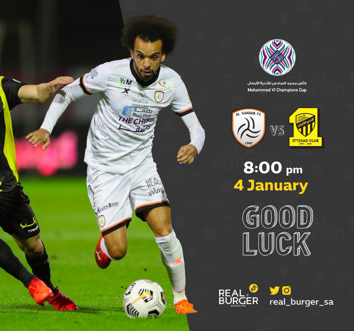 real_burger_sa's tweet photo. تجي ولا ماتجي يالليوث؟🤩
بإذن الله يقدم أبطالنا مباراة جميلة تليق بشيخ الأندية نتأهل من خلالها للنهائي.

توقع من اللي بيسجل أول من فريق الشباب وراح نوزع 20 كوبون مجاني للي بيجيبونها صح 

وبشرط متابعة @real_burger_sa 
ورتويت للتغريدة 

#البطولة_العربية 
#الاتحاد_الشباب 
#يلا_شباب https://t.co/8NScmlNlLE