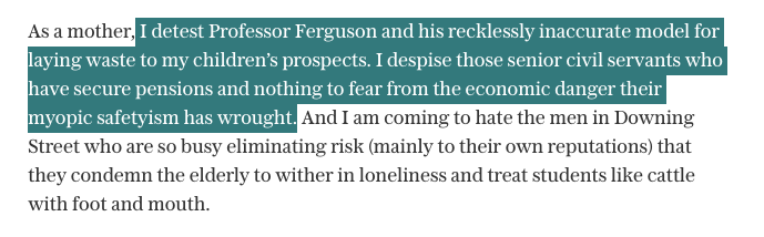 14/ Repeated themes of dehumanising and bullying comments run through Pearson's Telegraph columns, too.  https://www.telegraph.co.uk/women/politics/ridiculous-covid-rules-hurting-young-nobody-wants-punished/
