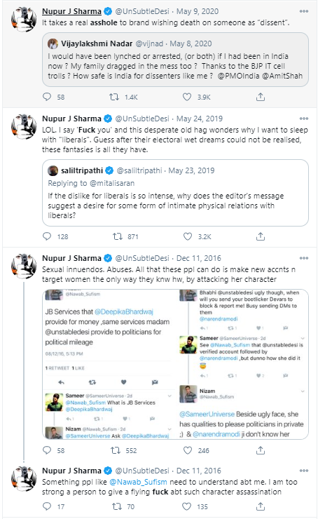 1/4 Dr.  @Swamy39 ,One Abuse Putri based out of Bangalore targeted you using your daughter Suhasini While she had no affiliation with VHS. I am presenting you all the abusive tweets of  @UnSubtleDesi .No decent editor would use f in public  @jagdishshetty