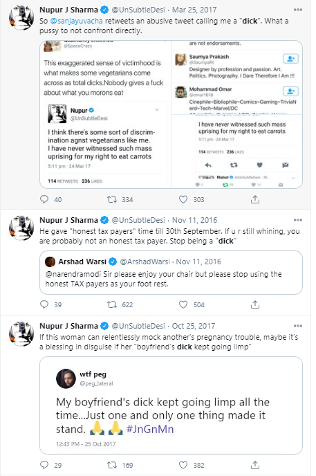 1/4 Dr.  @Swamy39 ,One Abuse Putri based out of Bangalore targeted you using your daughter Suhasini While she had no affiliation with VHS. I am presenting you all the abusive tweets of  @UnSubtleDesi .No decent editor would use f in public  @jagdishshetty