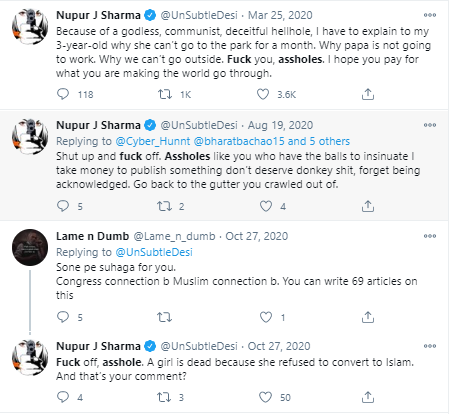 1/4 Dr.  @Swamy39 ,One Abuse Putri based out of Bangalore targeted you using your daughter Suhasini While she had no affiliation with VHS. I am presenting you all the abusive tweets of  @UnSubtleDesi .No decent editor would use f in public  @jagdishshetty