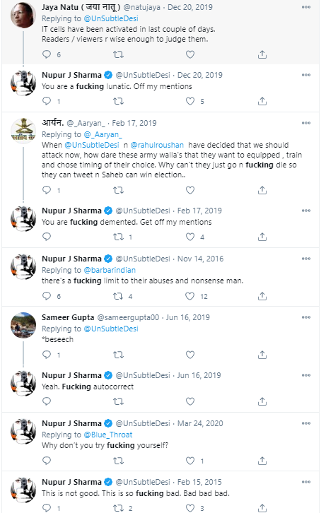 2/4 Dr.  @Swamy39 ,that Abuse Putri is just into all expletives with 4 letter f words. She is a woman and a editor but she knows no public decency or anything , All are unprovoked abuses . Show how much puerile innuendo her words are with many referring just private parts.