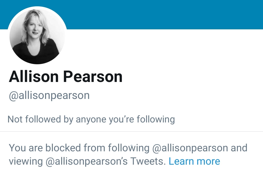 So-called free speech advocate and writer of hateful bile, Allison Pearson, blocks everybody that dares disagree with her revolting opinions, as and shills for the Telegraph. Vile person to the very core.