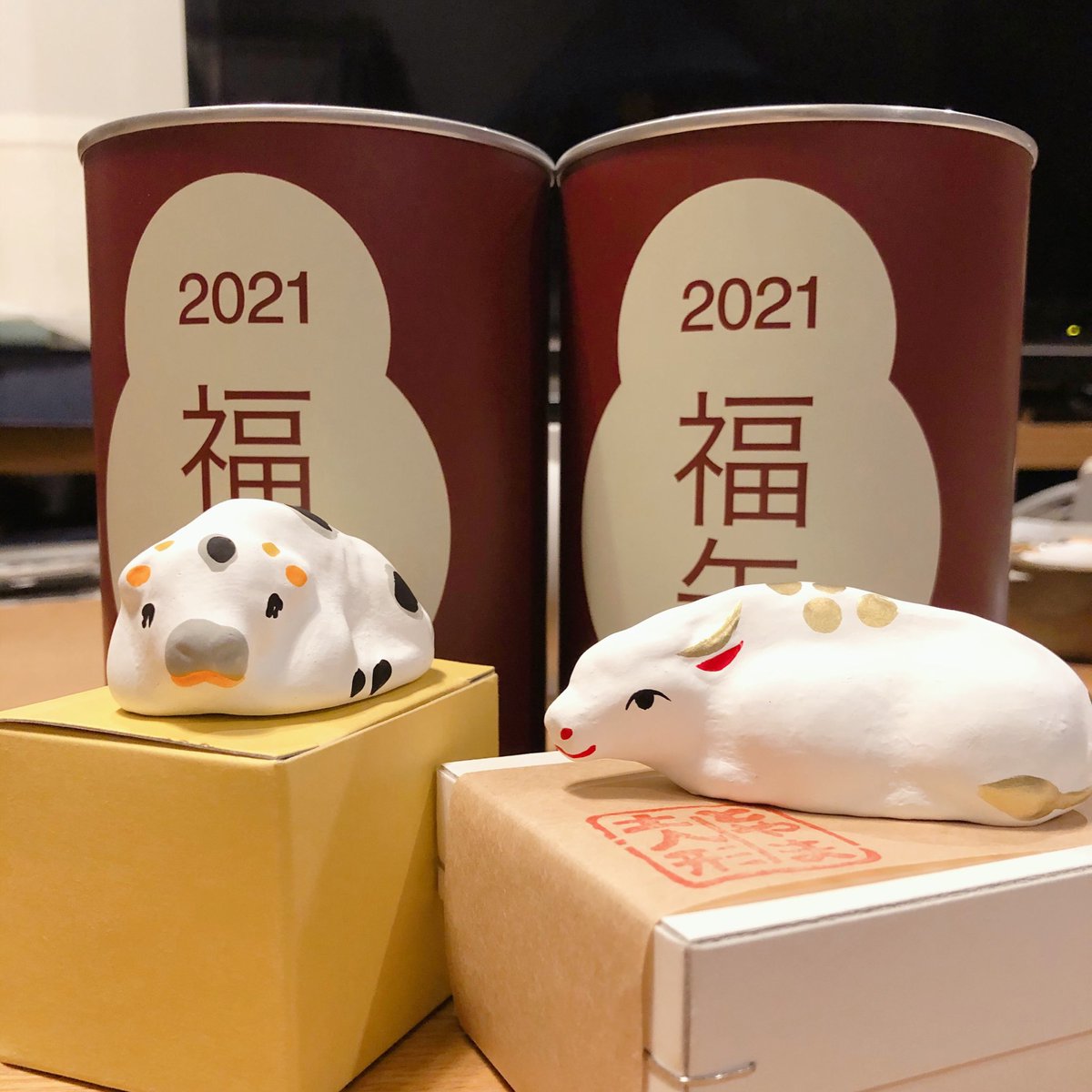 さぷり Di Twitter 無印の福缶を引き取りに行ってきたよ 下川原焼土人形ねまり牛ちゃんととやま土人形うしちゃんでした どちらもかわいい