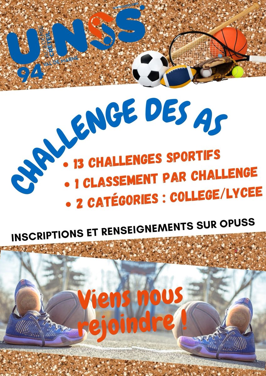 😀 C'est la rentrée, on repart du bon pied !
Retour de l’AS <a href="/unss_94/">UNSS 94</a> <a href="/creteil_unss/">UNSS CRETEIL</a>.. Retour des #challengessportifsUNSS94 🤾‍♀️🏀🏐⚽️🏸🏋️‍♂️
Pour les info, c’est ici ⬇️⬇️⬇️⬇️
opuss.unss.org/article/72658
Challengez-vous👊👊👊, amusez-vous👍👍
