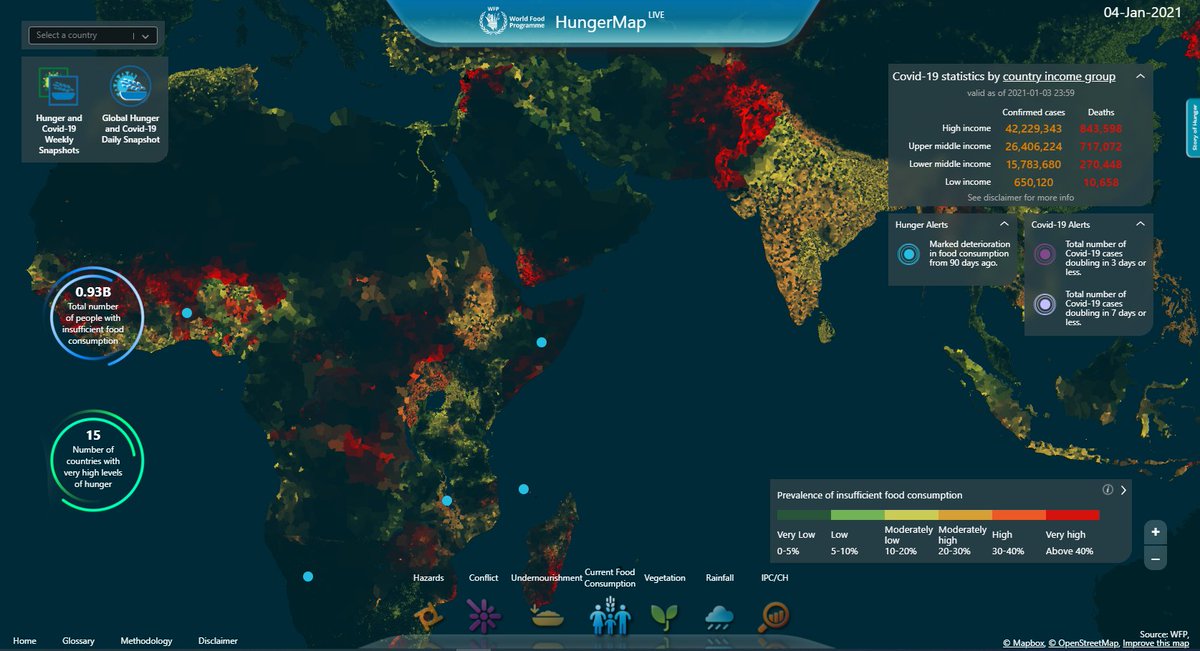 WFP's HungerMapLive global monitoring system provides near real-time estimates of the food security situation in over 90 countries.