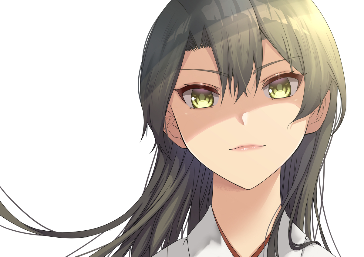 zuikaku (kancolle) 1girl solo long hair white background green eyes hair down simple background  illustration images