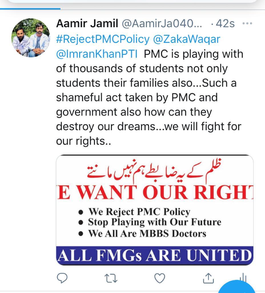 AfrazShah20's tweet photo. We want justice!!! 

#justiceforenrolledstudents
#RejectNewPMCPolicy
#InternationalMedicalGraduates @ImranKhanPTI @ArifAlvi @ARYNEWSOFFICIAL @BBCUrdu @iqrarulhassan  @ZakaWaqar @HamidMirMD @mubasherlucman @pmc_org @SAMAATV @nhsrcofficial @KlasraRauf @siasatpk @ https://t.co/LLMXD7l2DB