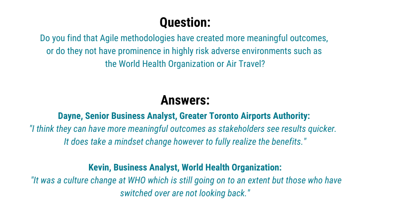 IIBA's tweet photo. Just before the holidays, we sat with two #BusinessAnalysts from the @WHO and the @TorontoPearson, for a webinar. Some interesting questions were brought up and we've got the answers. Here's one of the questions.
#baot #Agile #AgileMindset #AgileMethodology #AgilePractice https://t.co/w92805bN5o