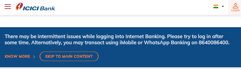 UrbanPixxel's tweet photo. @tomsmat @ICICIBank_Care @RamnathRepakula Now they have put up this notice: https://t.co/QZn3NAel0P