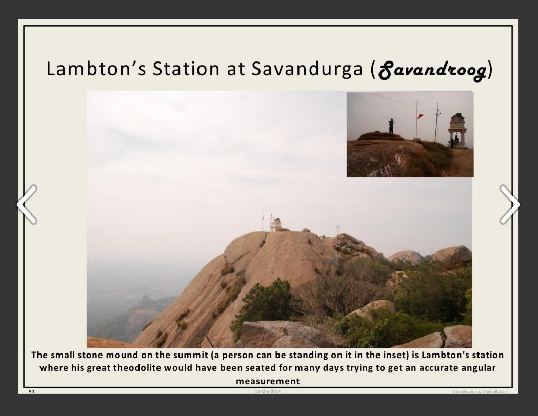  #Savanadurga was a recording station for Col Lambton's 'Great Trigonometric Survey of  #India'.Referred to as Savanadroog - it was an important highpoint in the 100 year survey that resulted in inch-scale  #maps of the Indian subcontinent.Read more:  https://issuu.com/udayakumarp.l/docs/the_story_of_the_bangalore_baseline