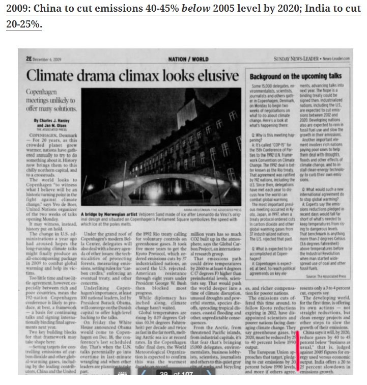 2009 prediction China would cut emissions 45% below 2005 levels by 2020. Welp, they are 150% HIGHER. Shocker!