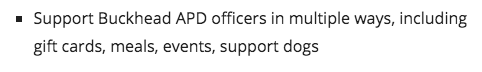 I made it through this thread without any real dunks, so I can't help myself here. This is an actual item on their list of near-term objectives. THE PROBLEM WITH POLICING IS NOT THAT OFFICERS DON'T GET ENOUGH GIFT CARDS.