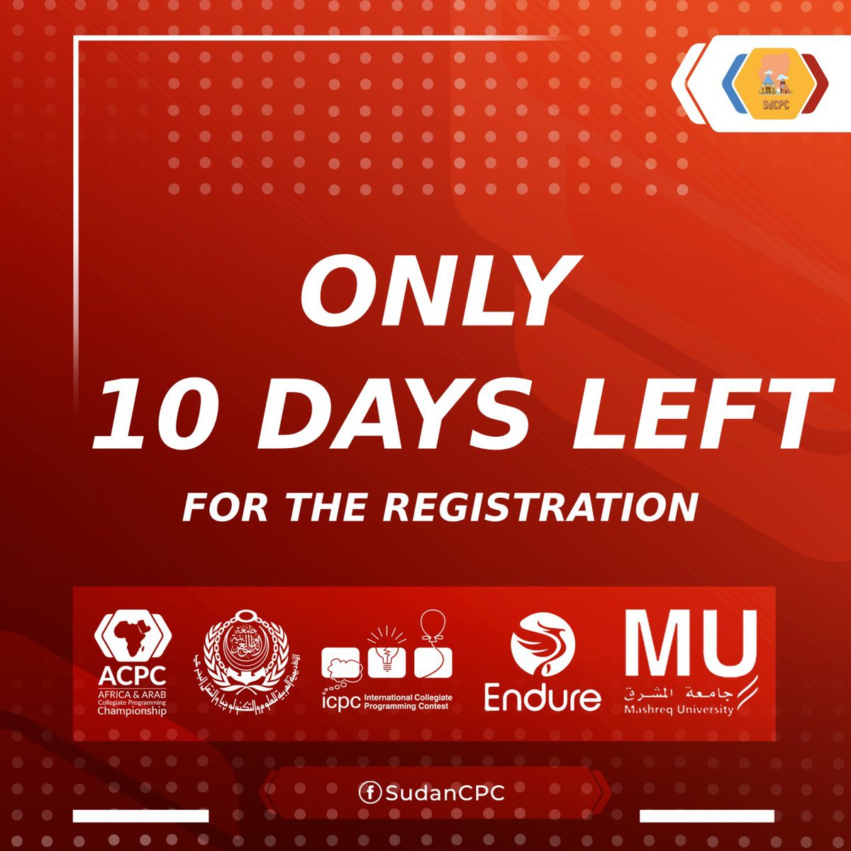 Sd_CPC's tweet photo. تبقى فقط 10 أيام لإنتهاء موعد التسجيل. كون فريقك و سجل الآن.

Only 10 days left for the registration deadline. Create your team and register in the competition. https://t.co/OPkNWothpY
