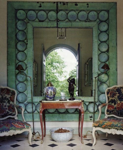 From my archives this beautiful mirror used by <a href="/RobertCouturier/">Robert Couturier</a> in one of his interiors frames the wall in an artistic way whilst adding depth #interiordesign #decorator #percevaldesigns #mirrors #interiors