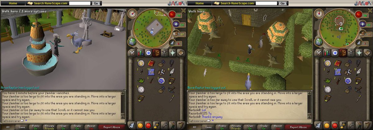 setosorcerer's tweet photo. @RuneScape Found my oldest Runescape screenshots. These were July 2008. All the pictures between 2005-2007 were lost on the old computer I played on, but they live in my memories. This screenshot was when the firecape animation glitched onto water and magic trees. https://t.co/mtILQu01Om
