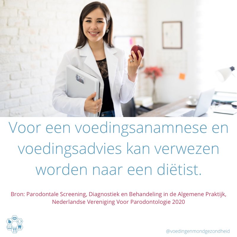 Verwijzen naar een dietist is een ‘advies’ uit de nieuwe richtlijn bij parodontitis! Ben jij er klaar voor? 

#preventieassistent #tandarts #dietist #richtlijnen #gezondeten #voedingenmondgezondheid #mondhygienist #voeding #voedingsadvies #parodontitis #mondzorgkunde #gezondgebit