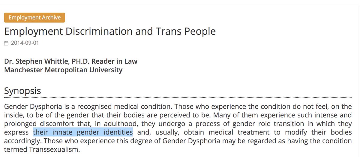 Apparently, the trans right movement is led by philosophers like Talia Mae Betcher.In fact, it's principle architect in the UK is Stephen Whittle. And here he is, in 2014, on the GIRES website. https://www.gires.org.uk/employment-discrimination-and-trans-people/  https://twitter.com/Rongwrong_/status/1346082663887757317