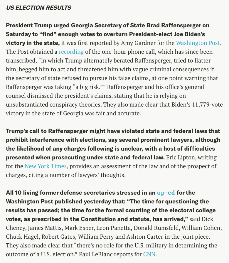 just_security's tweet photo. Key stories from today's Early Edition.
#Election2020 #TrumpInterference #GeorgiaSecretaryOfStateBradRaffensperger #FormerDefenseSecretariesOpEd
https://t.co/M5OemeMo7w https://t.co/C1eTcTMRsa