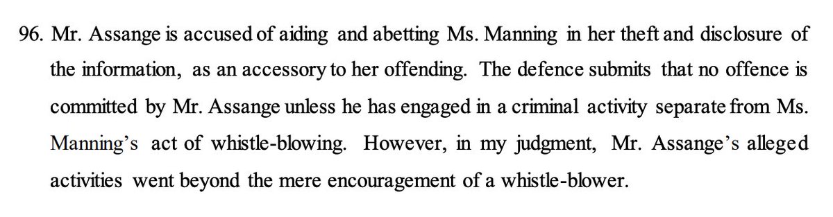 Baraitser relied heavily on the superseding indictment to find Assange's actions in the main Espionage Act charges went beyond journalism.