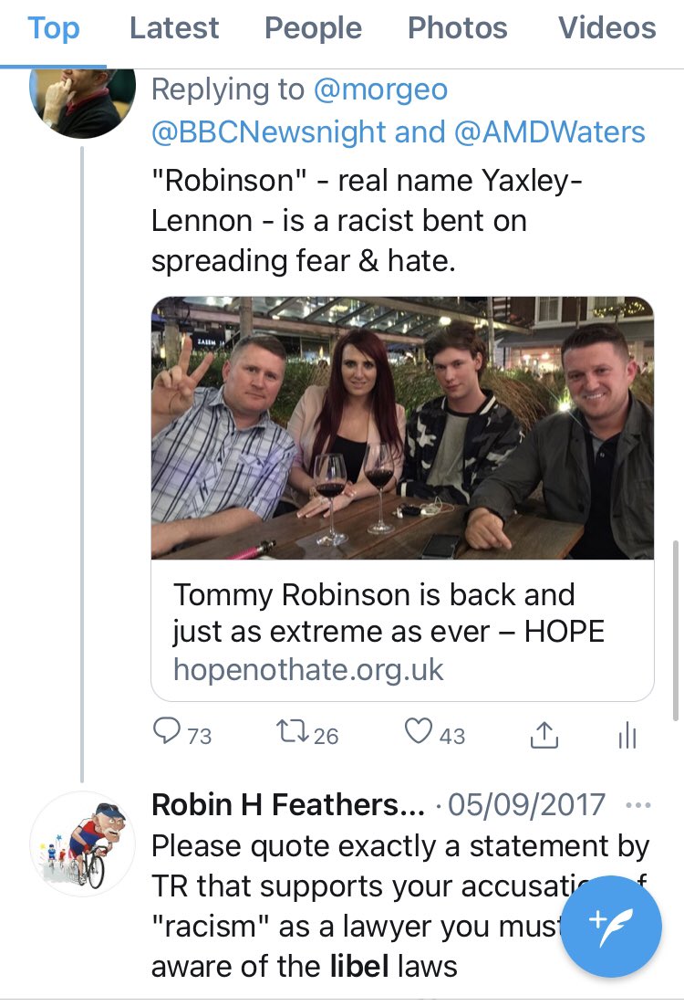 6. Just because someone says “that’s libel” doesn’t mean it is. Yaxley-Lennon *is* a racist. He hasn’t sued me yet. 10/