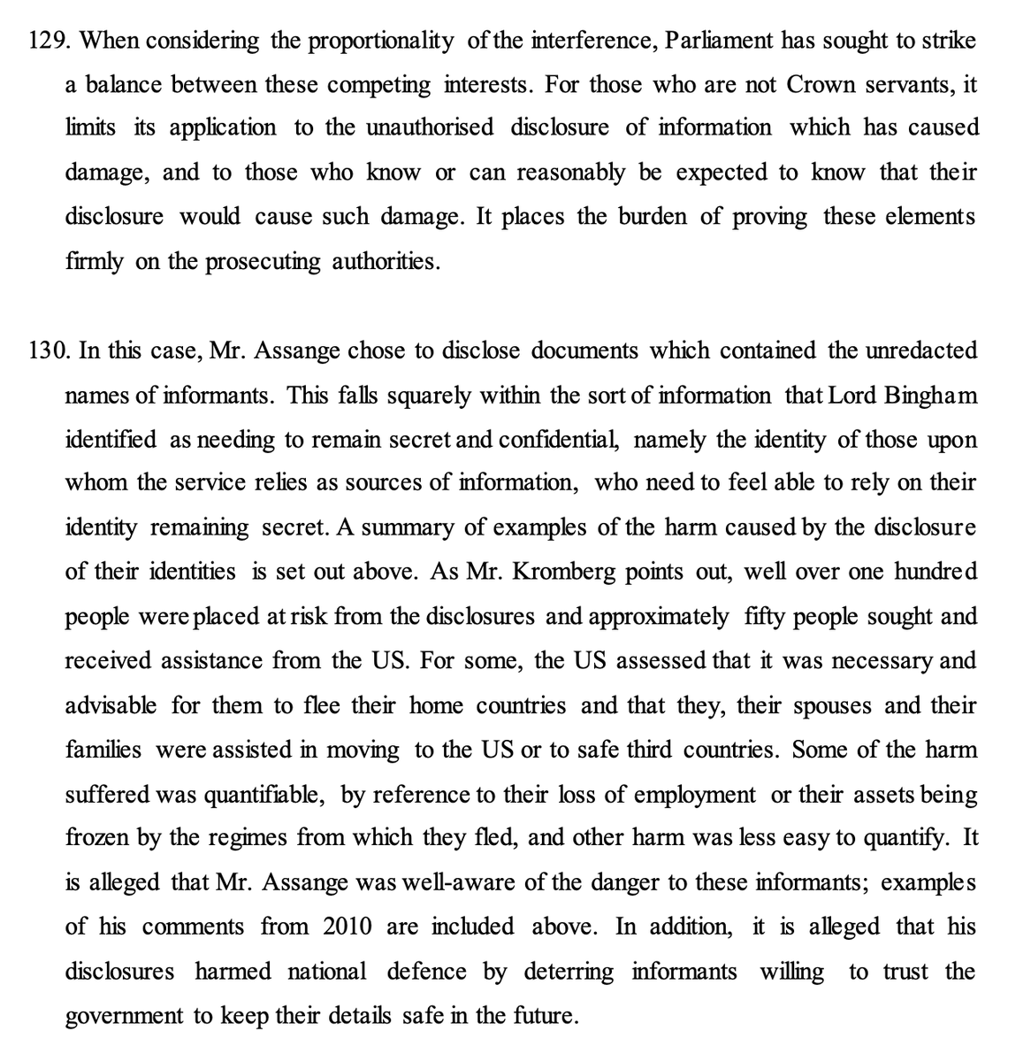 Here's Baraitser's ruling on the publication offenses. She cited media outlets criticizing WL's publication without redaction.