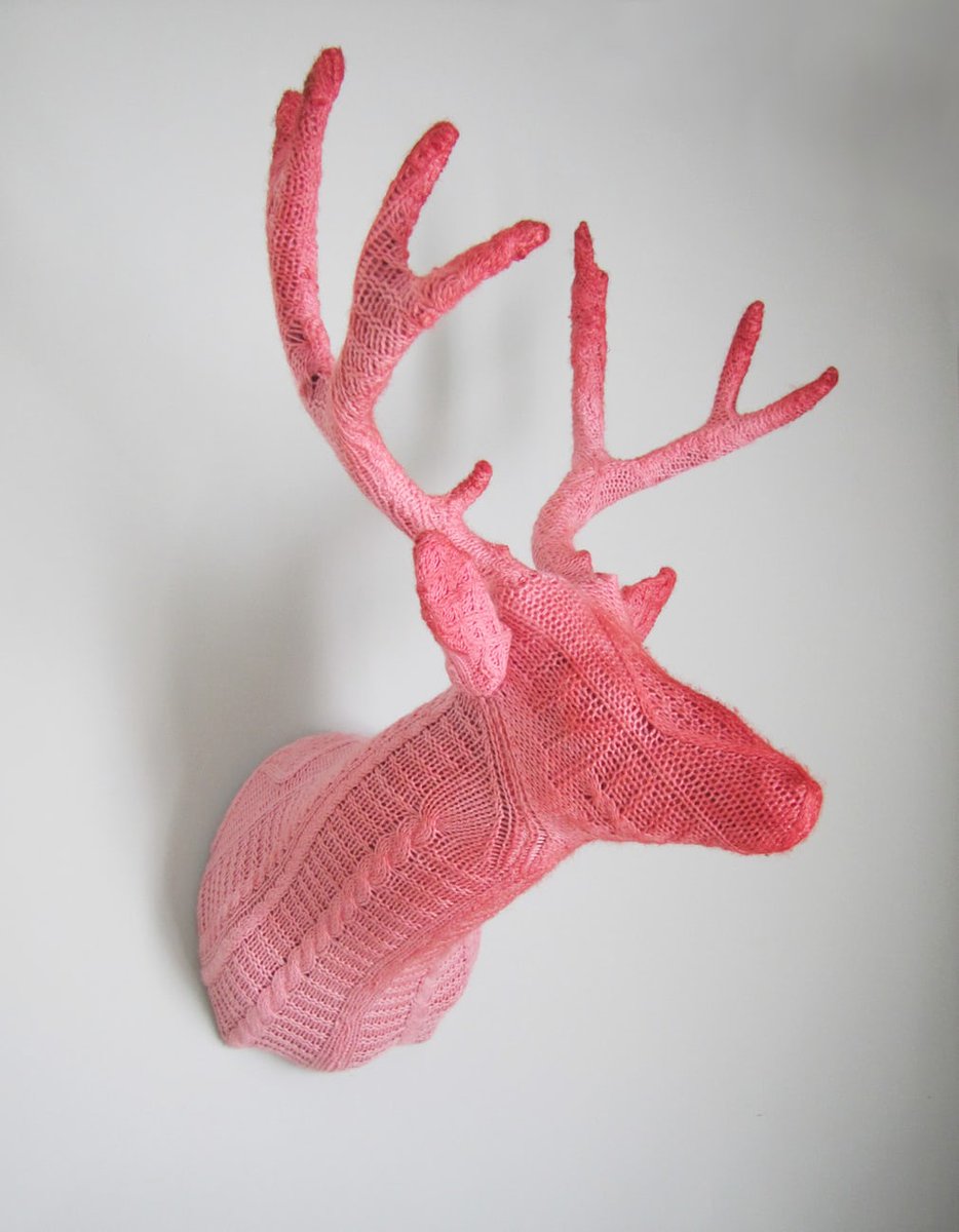 knithacker's tweet photo. Rachel Denny Creates Magnificent Domestic Trophies Knitted With Luxurious Alpaca and Yak Fibers: 👉 https://t.co/z0yns47esL #knit #knitting #art #fiberart #fauxidermy #trophyhead https://t.co/a7QnSrAmjp