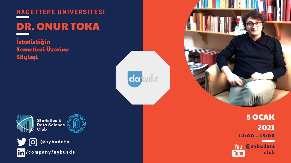 5 Ocak saat 14.00' da istatistiğin temelleri üzerine gerçekleşecek söyleşimizde istatistik nedir, neden istatistik öğrenmeliyiz gibi temel istatistik sorularını cevaplandıracağız. Sizleride bu etkinliğimize bekliyoruz 🎉🎉