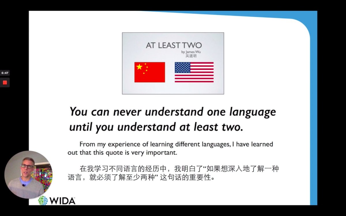"You can never understand one language until you understand at least two." @nordmeyerj #SENIA2020 #WIDAGlobal #Multilingualism