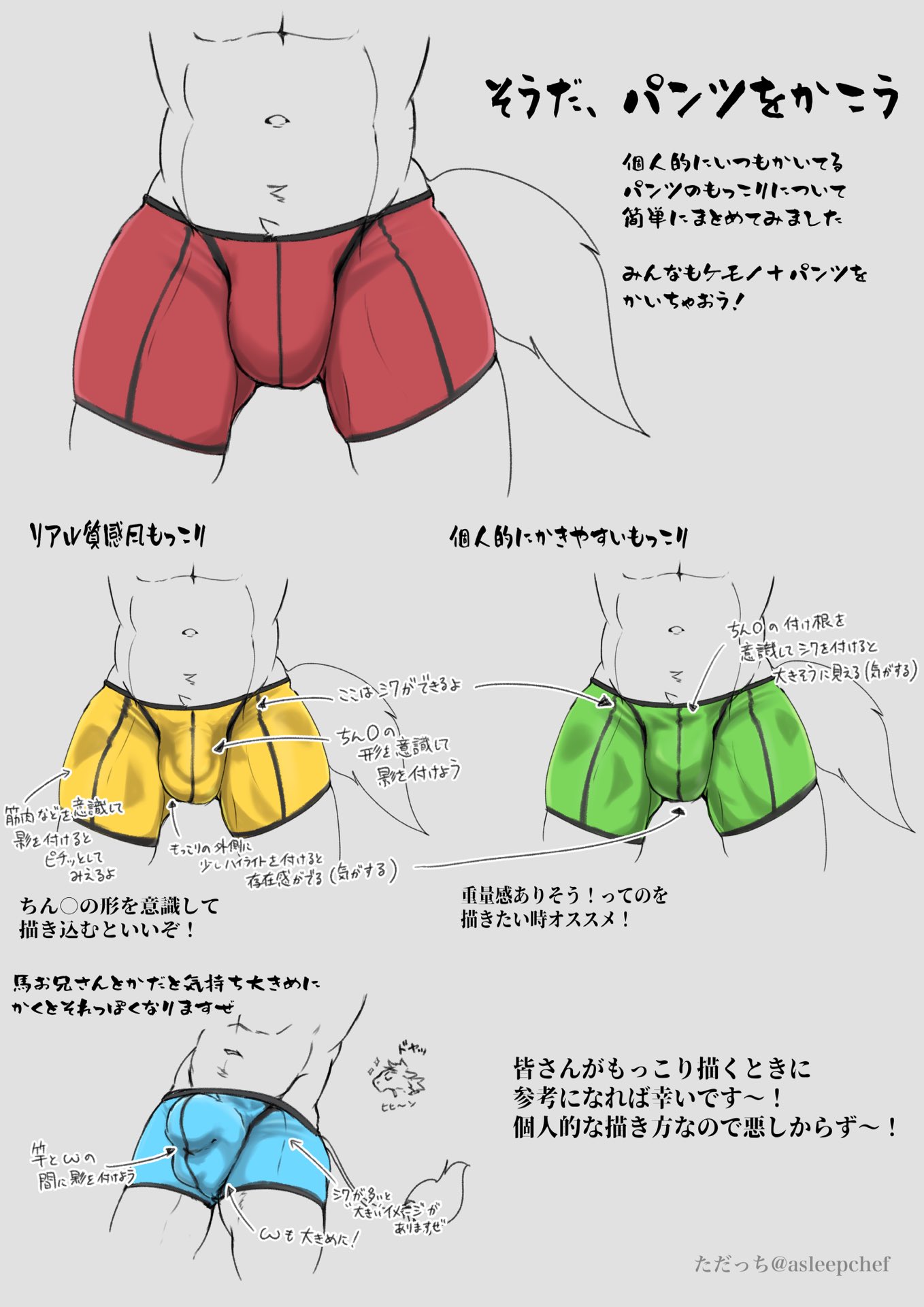 ただっち けもケj 10 僕なりのもっこりパンツの描き方まとめです 参考になれば T Co Brpvxr7zta Twitter