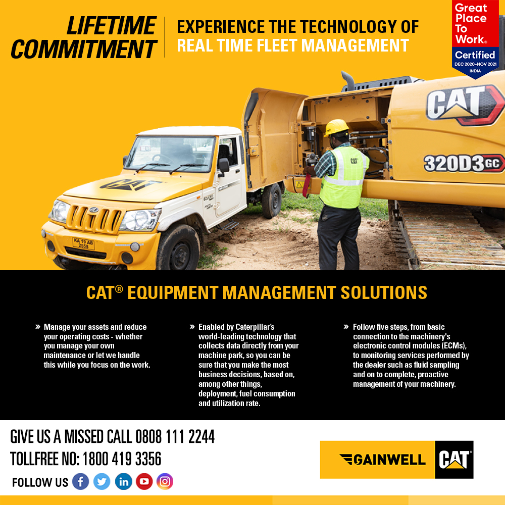 gainwellcat's tweet image. Experience the technology of real time fleet management.
Manage your assets and reduce your operating costs with CAT Equipment Management Solutions.
To know more, give us a call on our toll free no. 18004193356.
 #LifetimeCommitment #FleetManagement #EquipmentManagementSolutions