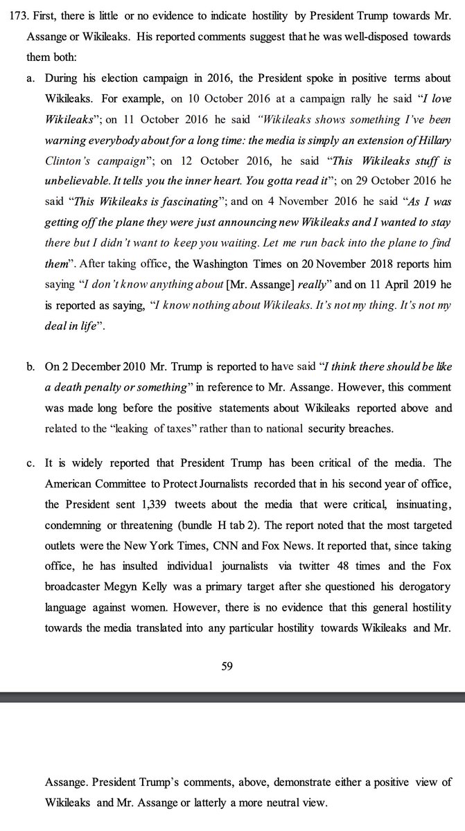 Baraitser has little time for the bullshit claims that Trump was targeting Assange personally.