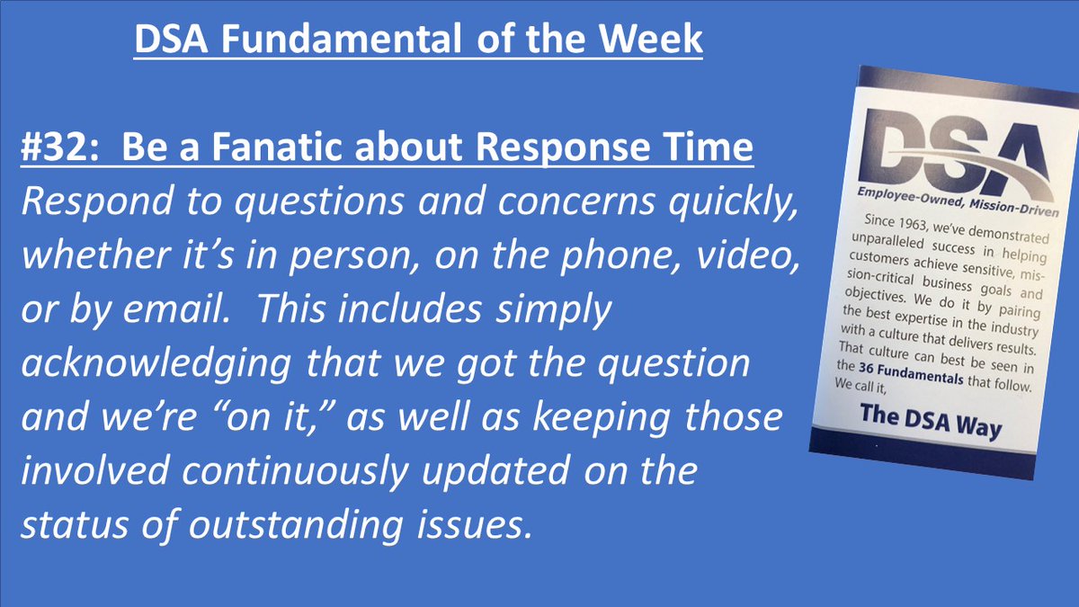 Happy New Year from DSA!

Great Fundamental to start 2021 off with - responsive communication is a key element in building trust!