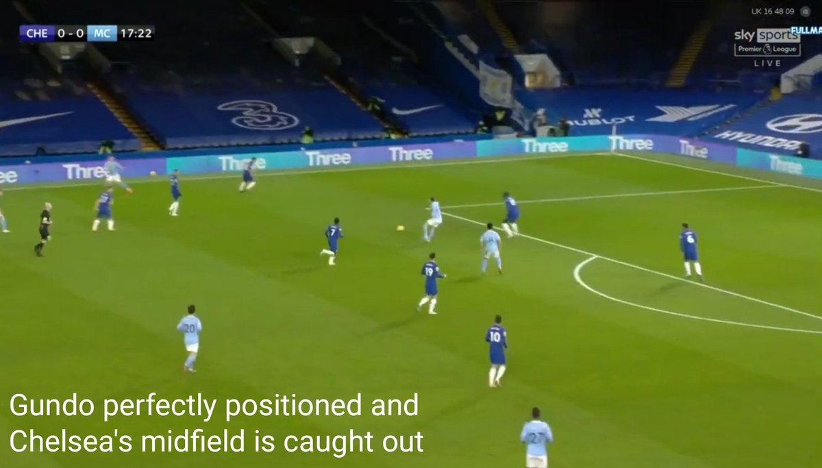 2. KDB/Gundo roleAs explained above KDB took a false 9 role. But sometimes him and Gundo rotated their positions which caused more problems for Chelsea. This was how the first goal was created. Check the pictures (7).