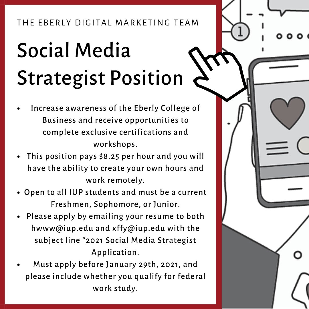 Interested in social media? The Eberly Digital Marketing Team is hiring! Jumpstart your future career by joining our team.