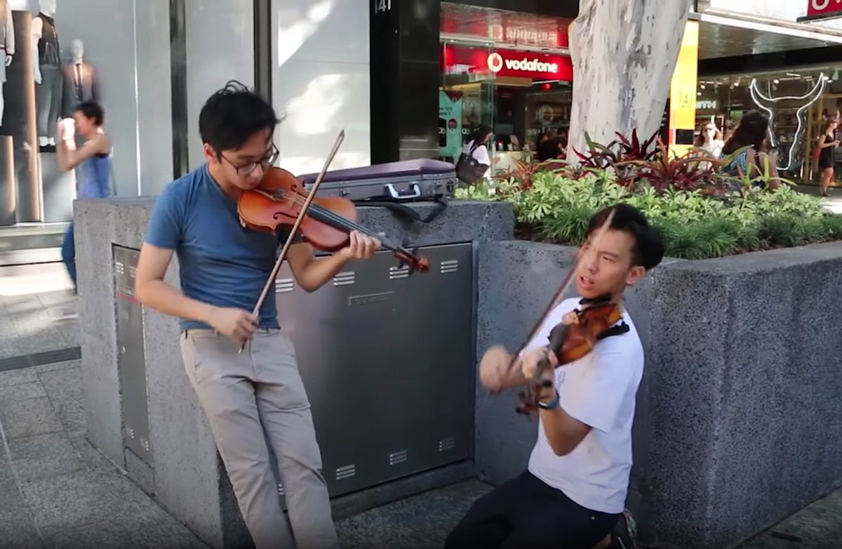 Busking in Queen Street in the centre of Brisbane