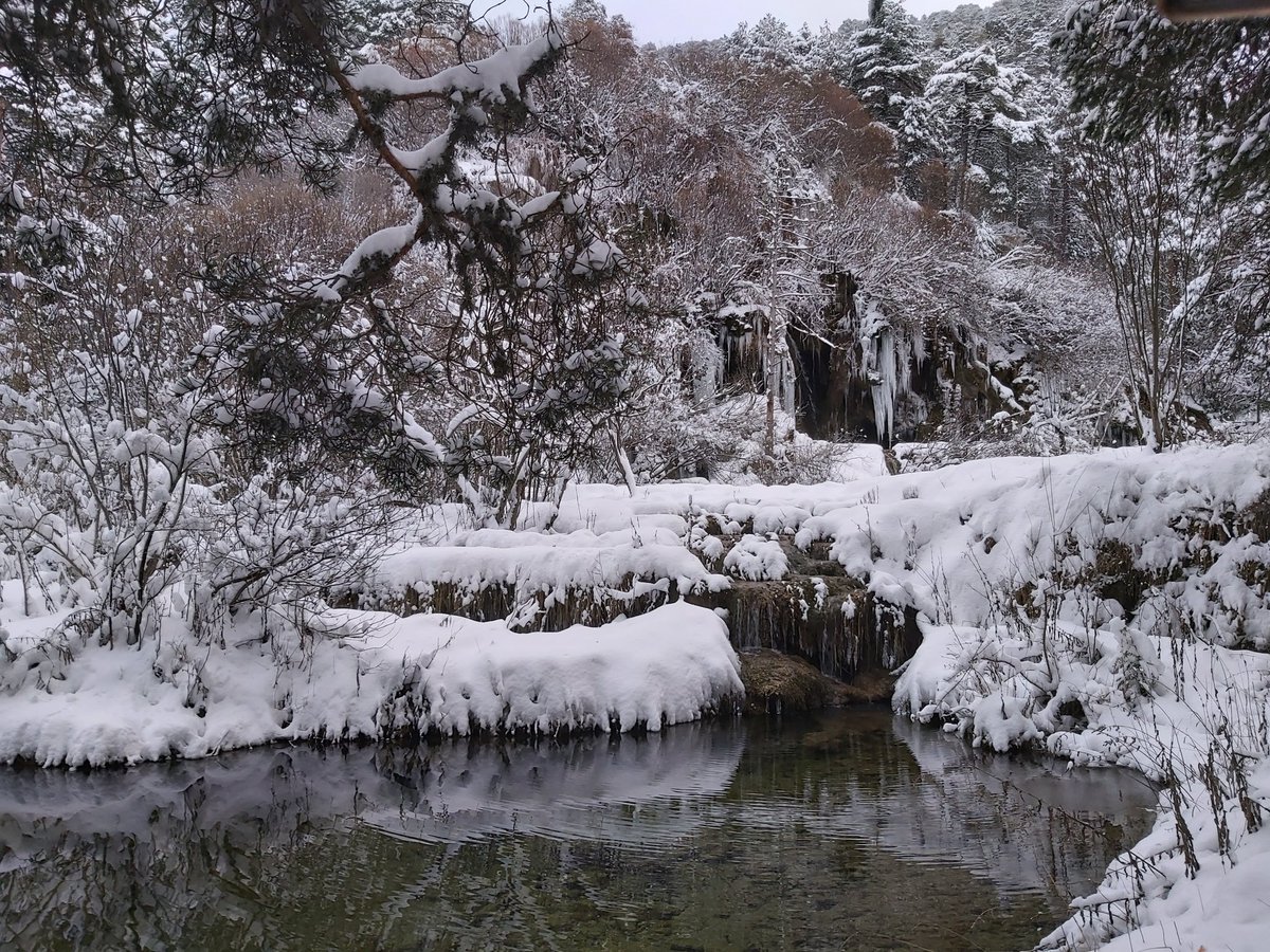 😍❄El Monumento Natural del Nacimiento del río Cuervo muestra éstos días una belleza escultural, donde el agua se detiene y forma paisajes de pura magia serrana, a -15°c
#SerraníaDeCuenca #Cuenca #escapadas #naturaleza #nieve ❄