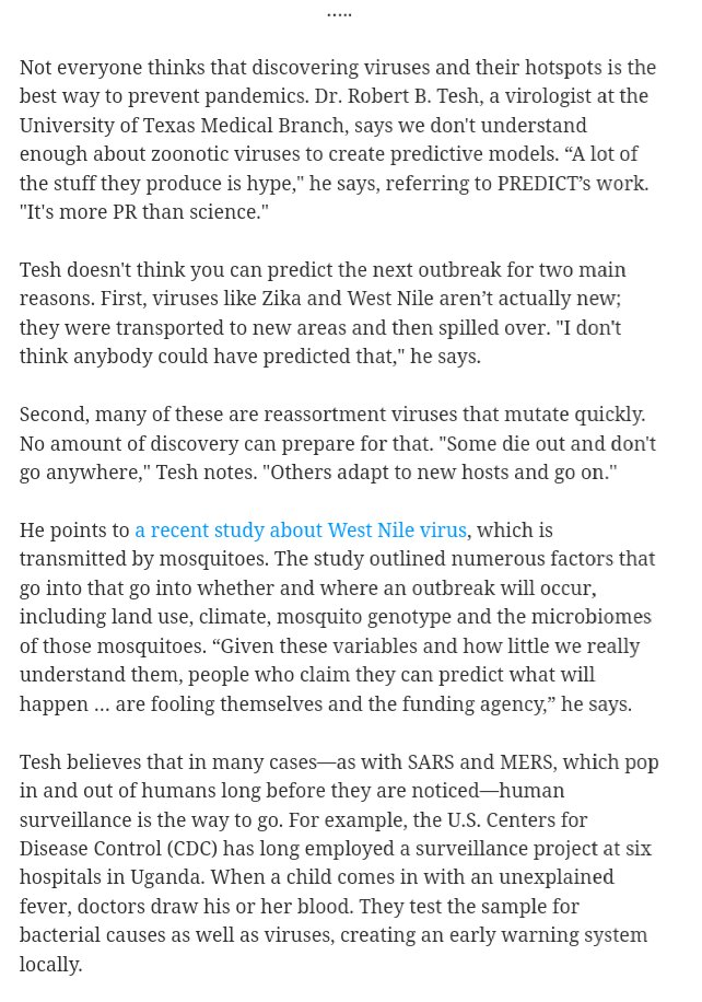 But not everyone was enamoured of the idea: “A lot of the stuff they produce is hype," he says, referring to PREDICT’s work. "It's more PR than science."