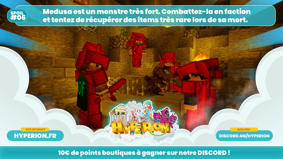 HyperionMC's tweet image. ➡️SPOIL 7 | MEDUSA

🔱Découvrez notre nouveau monstre surpuissant et obtenez des objets rares à sa mort !

» Rejoignez-nous sur discord.hyperion-network.fr