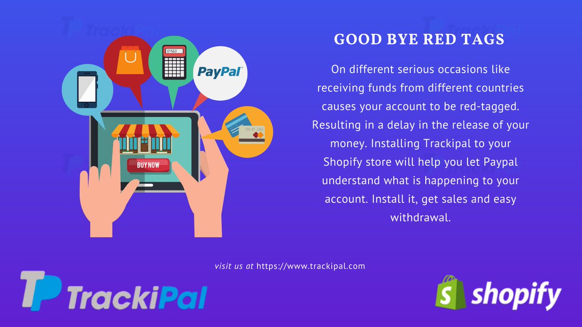 Red tag hassle from Paypal? Worry no more! Install Trackipal and let it do its magic. 
apps.shopify.com/trackipal
#trackipal #PayPalBlessings #PayPal #shopify #shopifyapplication #ecom #ecommerce #ecommercebusiness #entrepreneur #business #entrepreneurship #smallbusiness