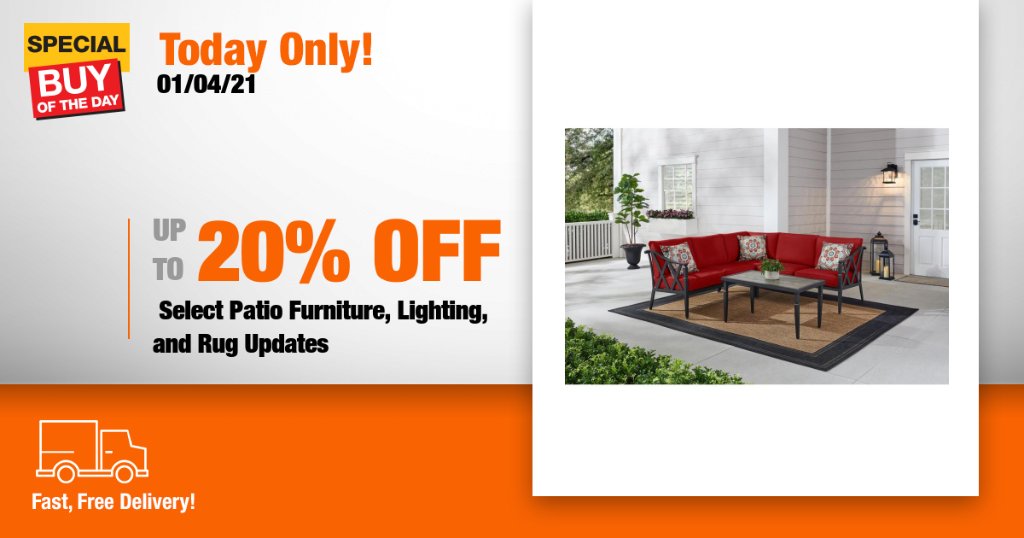 Update your outdoor space from top to bottom with savings on select patio furniture, lighting, and rug updates from Home Depot's online only Special Buy of the Day! https://t.co/HZD86kqjP5 https://t.co/vLIIhdf81R