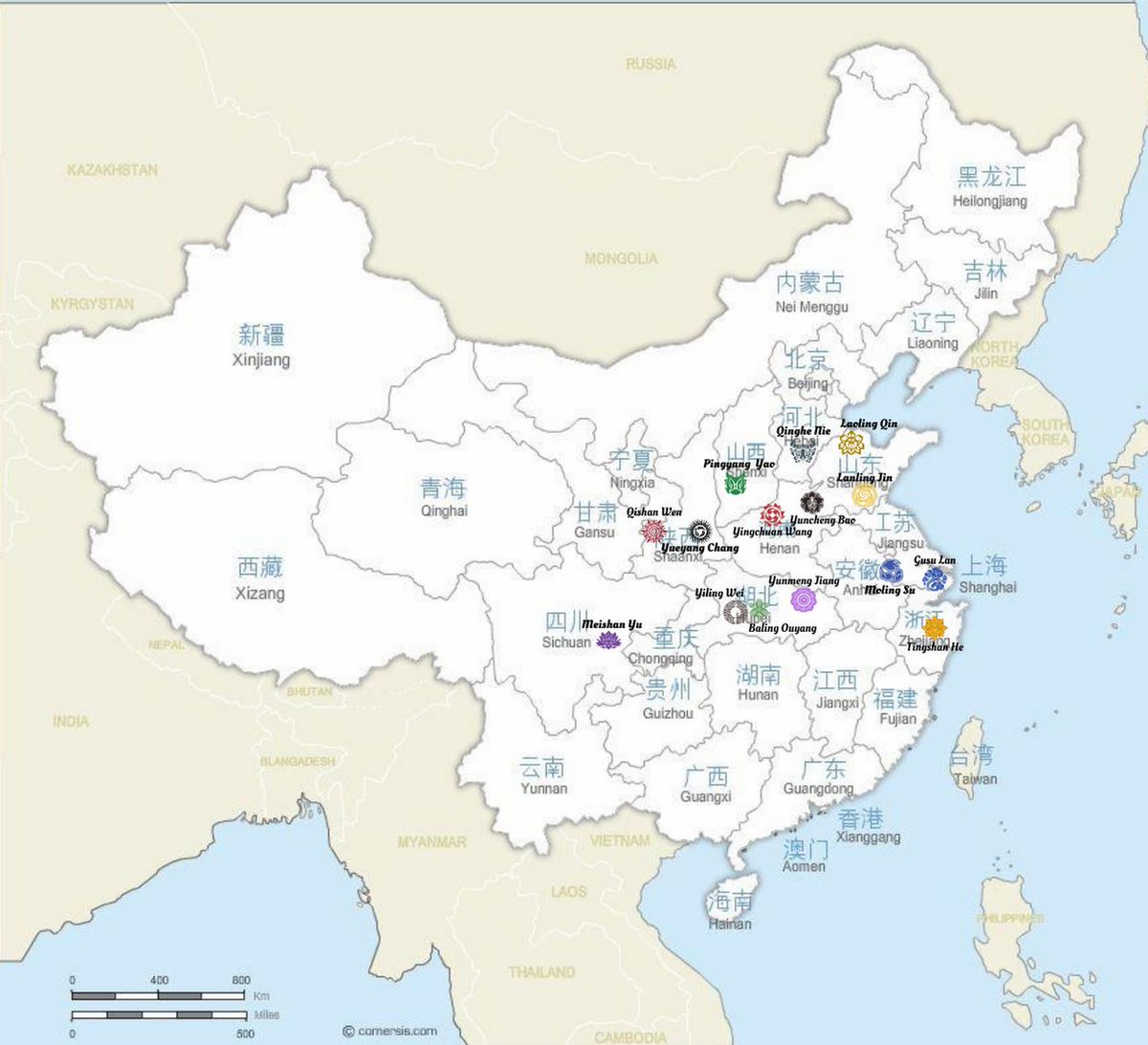 also! the map i referenced! all maps are fanmade, but look to be referencing the same ish areas so see!! the nies up in the northeast!! w their 儿s!! meishan where the pronunciation for child in standard means shoes in sichuan!!! SEE!!!!!!!
