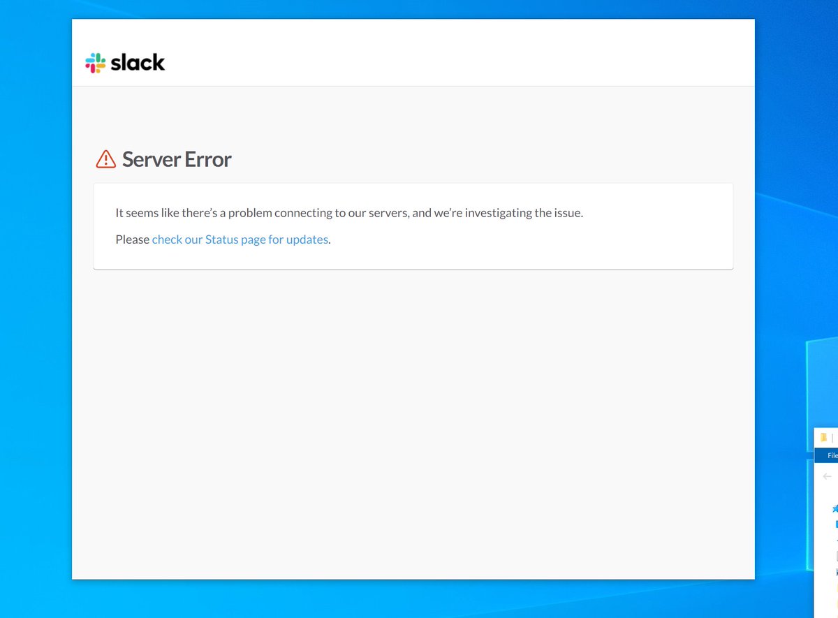 Withad's tweet image. Apparently Slack's servers have gone down so hard that I can't even minimise their desktop app.