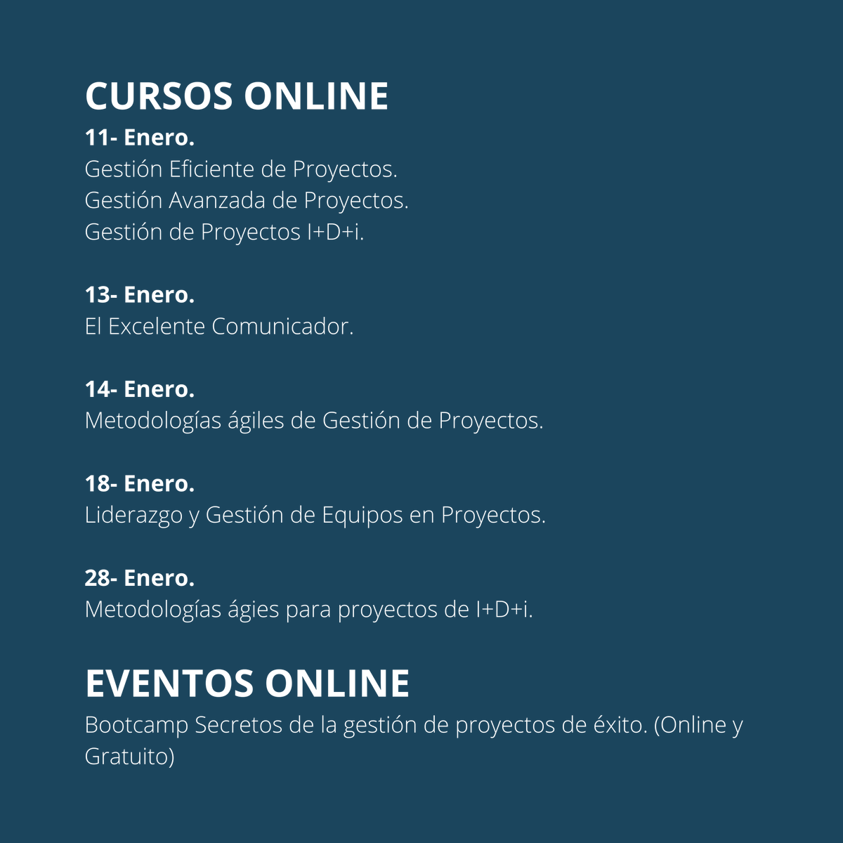 No hay nada mejor que organización y hacer las cosas con el tiempo que requieren. Ni más ni menos.

Los que trabajamos en proyectos sabemos mucho de planificación y no podía faltar la de BeiNN.  📅

¡Aquí va el calendario de Eventos y Cursos de BeiNN! 

beinn.es/general/calend…