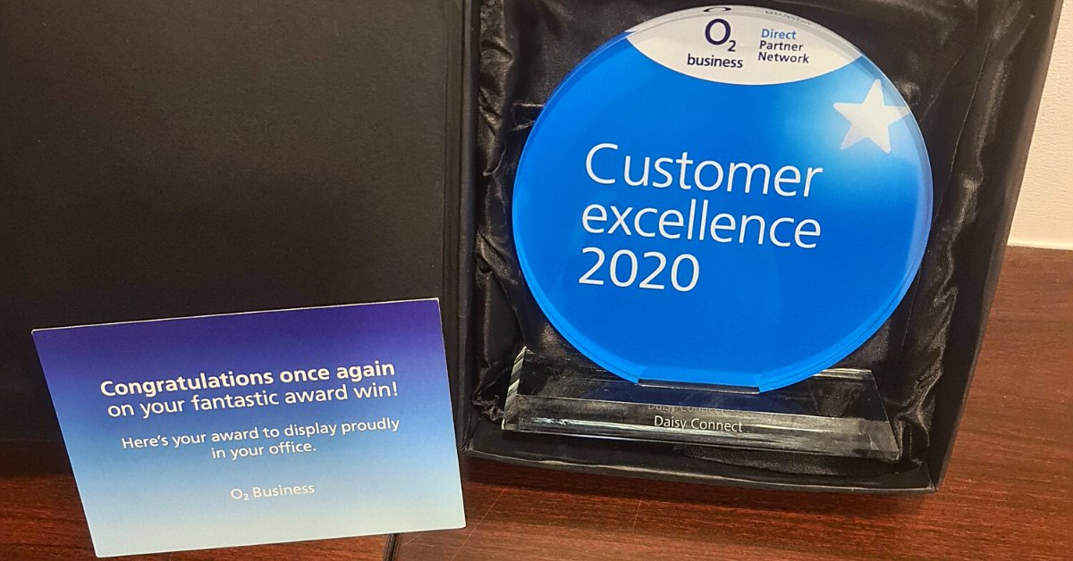 Daisy_Connect's tweet photo. It's here! It was an honour to win an O2 Customer Excellence Award for 2020. Recognition from our close partners is something we really value at Daisy Connect, especially when it's for #customerservice. https://t.co/aFJbzJb3kV