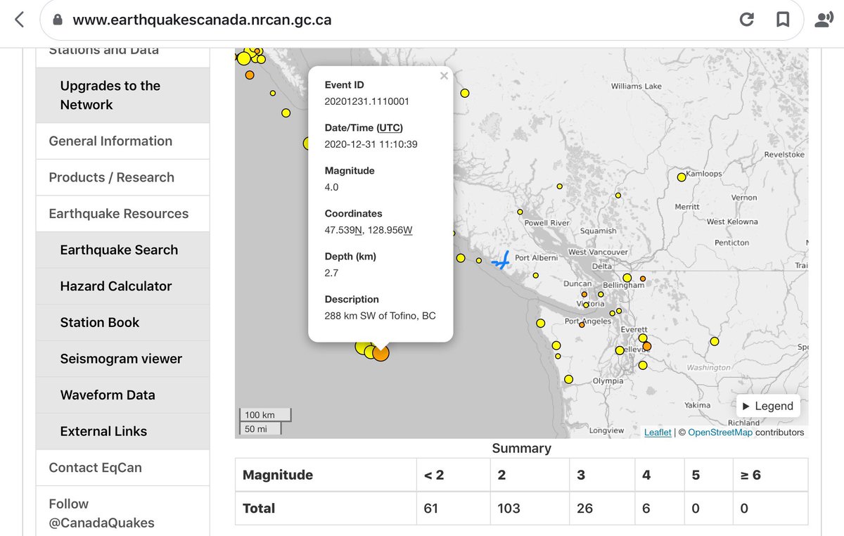 Want to show you something curious looking. Canada gvmt earthquake site shows all these earthquakes for Tofino, British Columbia with a big one News Years Eve. It was not in Tofino or very close to Tofino, it is closer to the . This is not showing on the USA earthquake site.