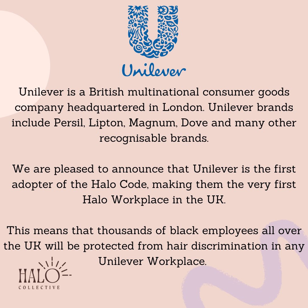 We are so excited to announce that <a href="/UnileverUKI/">Unilever UK & IRE</a> , the parent brand of so many well known brands has adopted our code. 
This makes them the very first Halo Workplace in the UK. We hope other workplaces also follow suit and adopt our code, allowing us to have more Halo Workplaces.