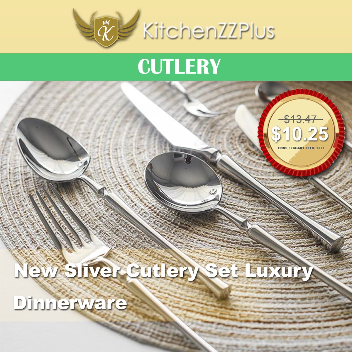 Luxurious silver cutlery. Impress your family and/or guests today. Order today at kitchenzzplus.com . Easy ordering, fast delivery!