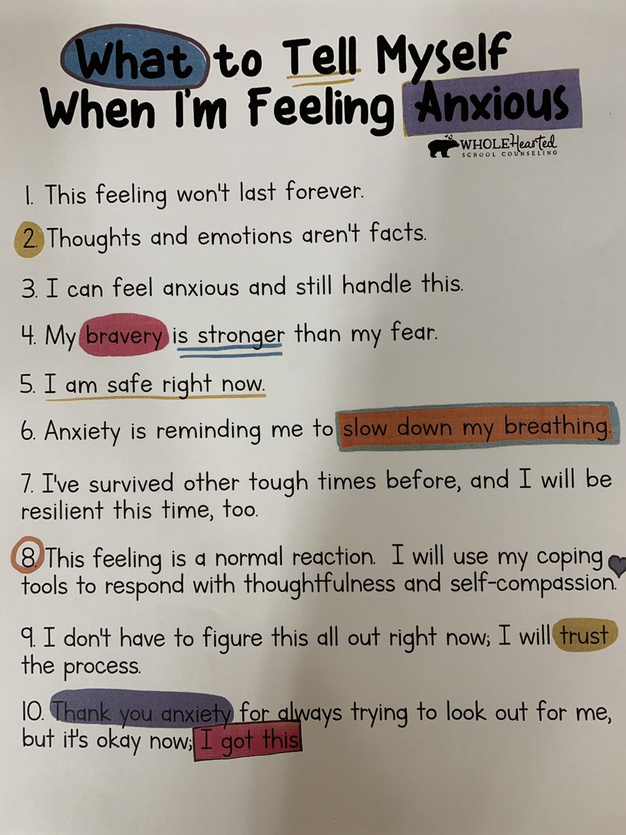 stephanienvsd44's tweet photo. Excited to use some new resources with my students! 10 things to tell yourself when you are feeling anxious - “I’ve survived other tough times before, and I will be resilient this time, too” ✨ https://t.co/YFCCP16M3y